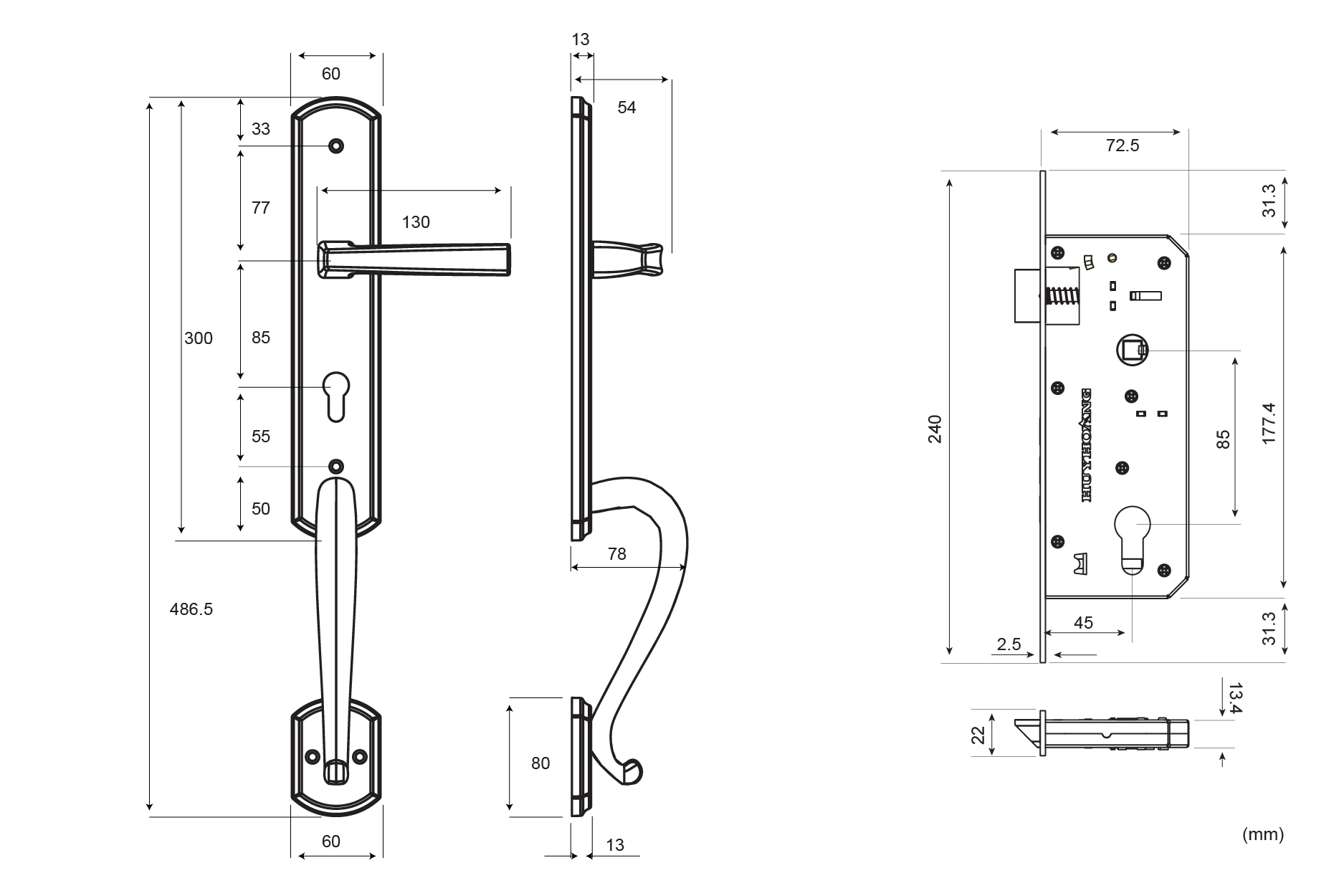 Thông số chi tiêt của khóa đại sảnh Huy Hoàng HCX 8568DS